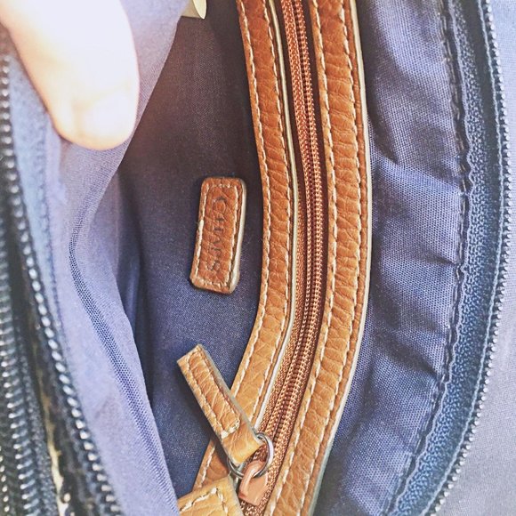 CHAPS Navy and White Striped Crossbody Leather - Picture 8 of 11